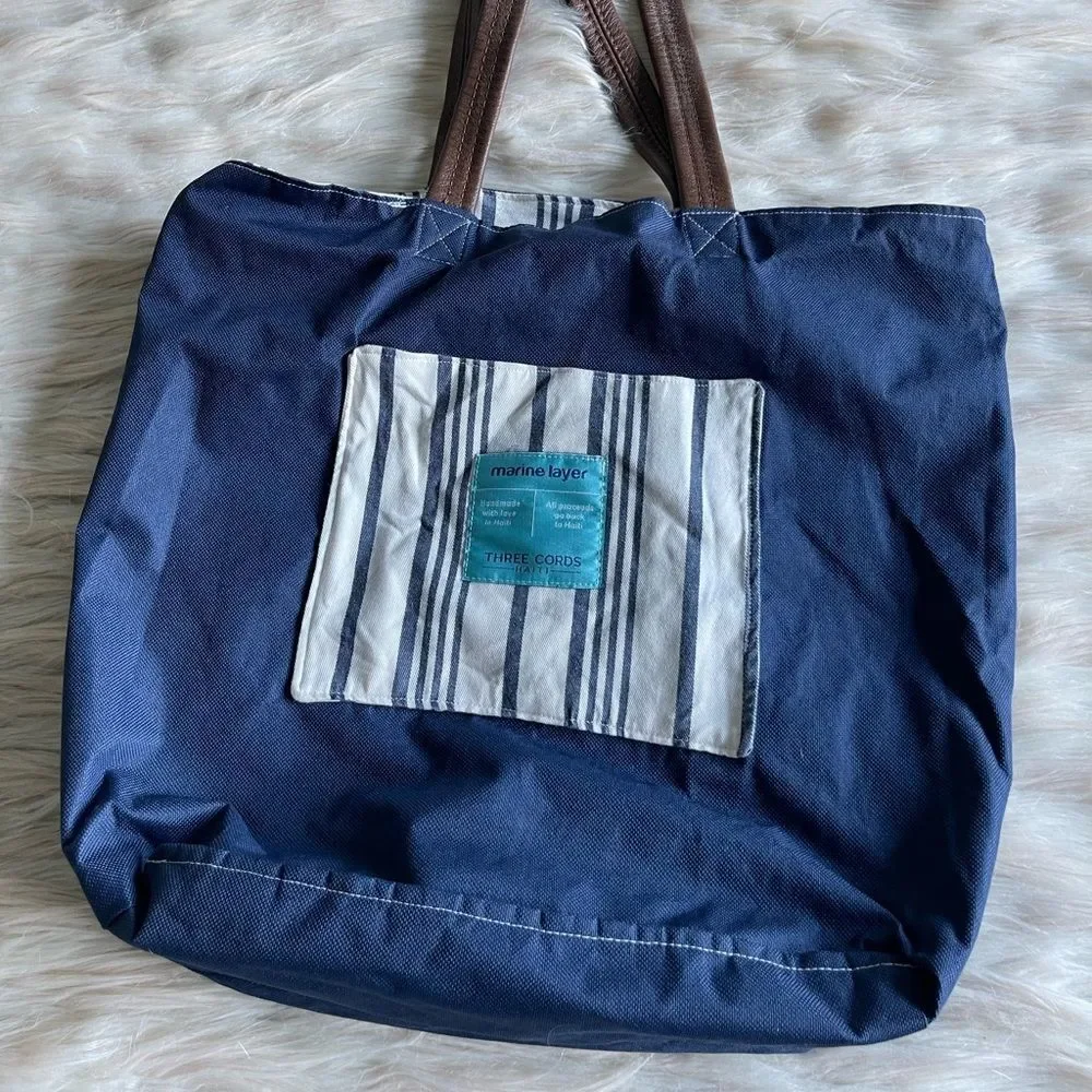 Three Cords x Marine Layer Reversible Tote in White/Blue Stripe